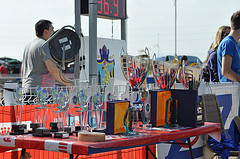 table with trophies